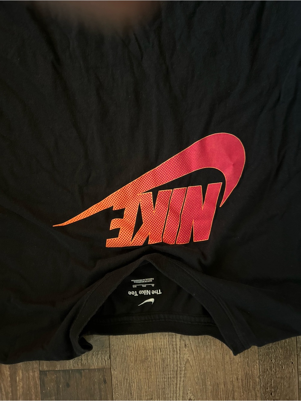 Nike Black Short-Sleeve Tee with Red-Orange Gradient Swoosh